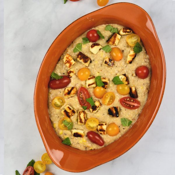 Creamy Grits with Halloumi & Tomatoes