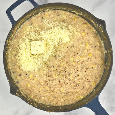 Step 2 - Melt butter in a heavy saucepan, and saute the chopped onion until translucent or until brown and caramelized. Cooking the onions until caramelized will create a browner grits and adds more flavor.