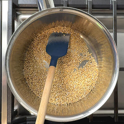 Step 1 - Cook/roast the steel-cut oats in a dry pan, over low heat, for just a few minutes until fragrant.