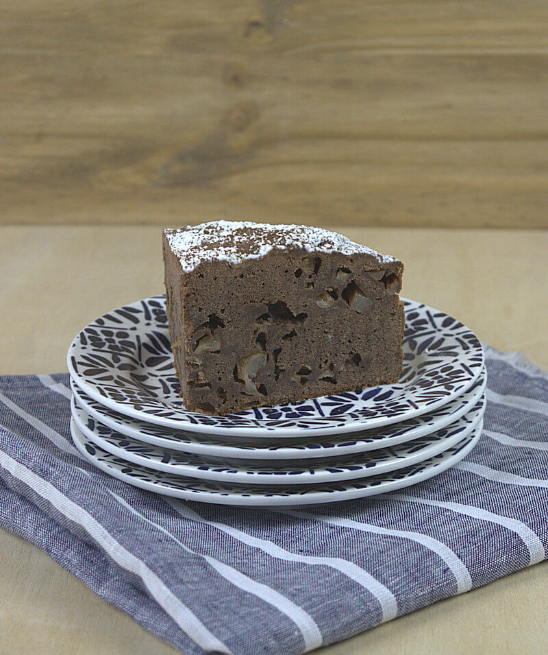 Wedge of chocolate pear cake.