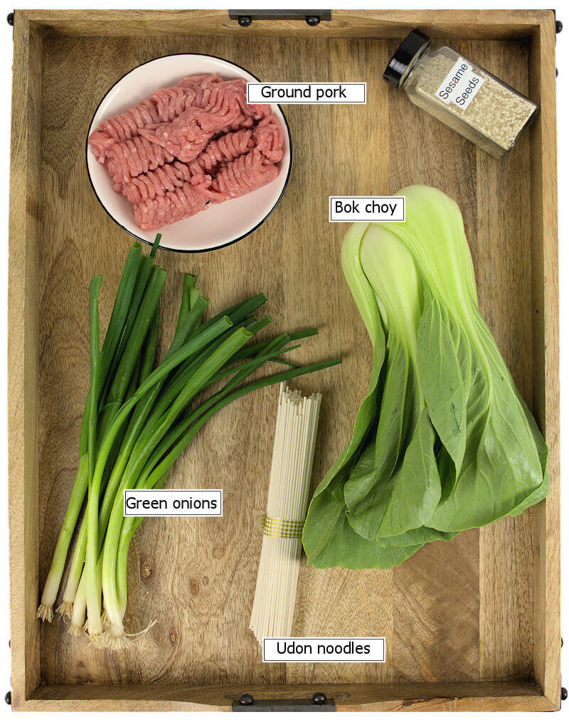 Key ingredients to make Stir-Fried Udon Noodles with Bok Choy