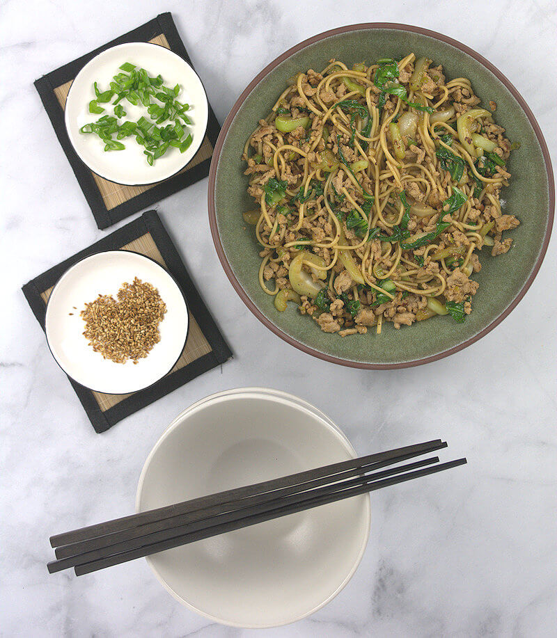 One bowl with Stir-Fried Udon Noodles with Bok Choy