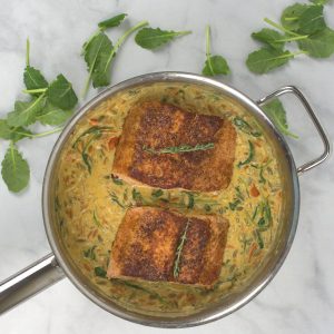 Creamy Kale and Salmon in Orzo