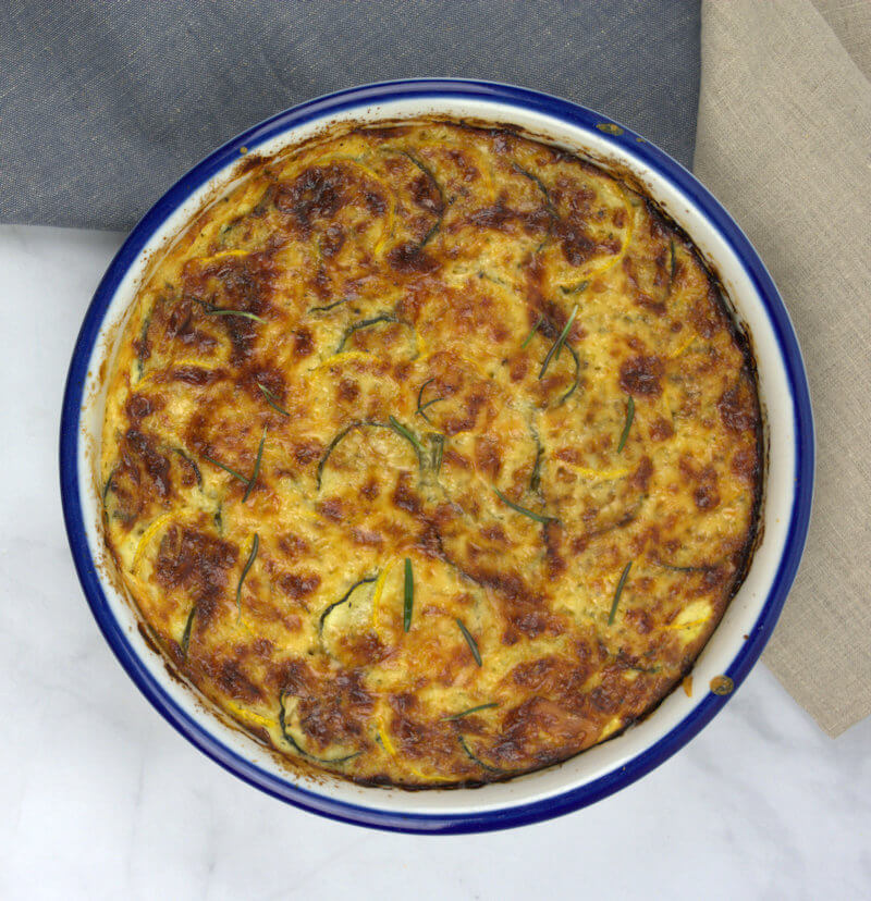 Overhead image of baked Green & Yellow Zucchini Tart