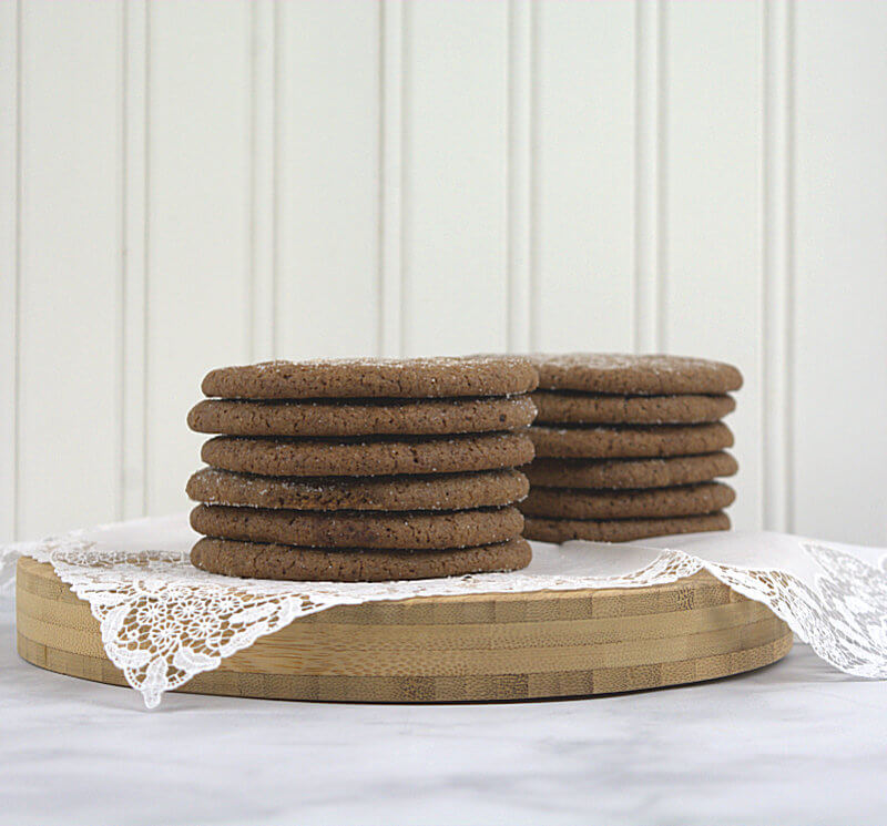 Two stacks of chocolate sugar cookies