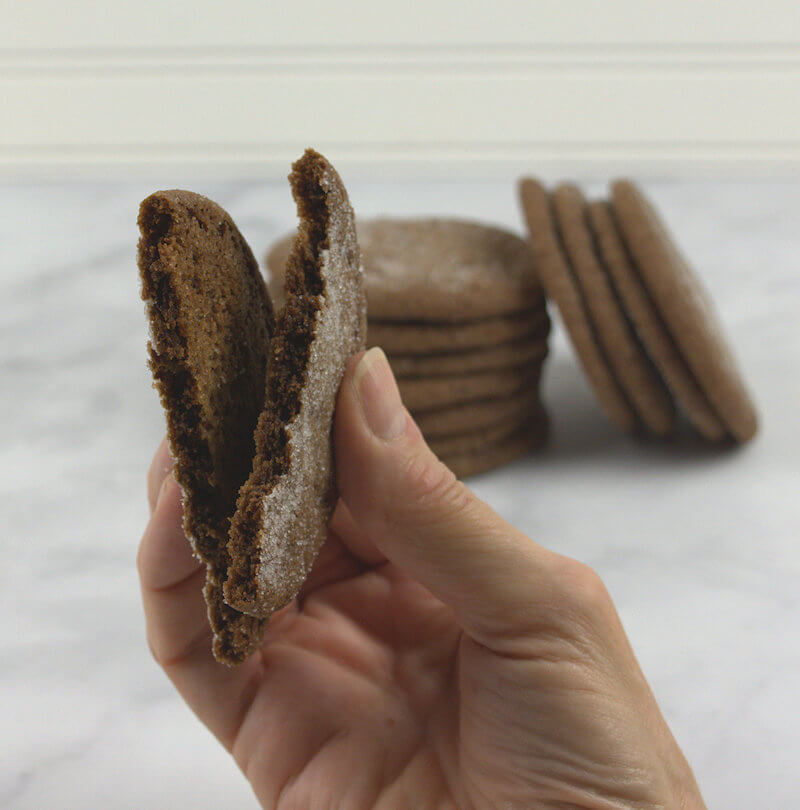 A look inside a chocolate sugar cookie.