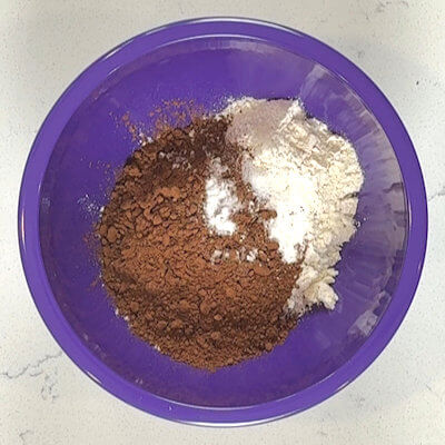 Step 1 - Mix flour, cocoa powder, baking soda, baking powder and salt in a bowl.