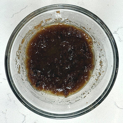 Step 2 - Melt the butter in a microwave or on the stove. Don't brown the butter, just melt it. Allow it to cool. Add brown sugar, vanilla extract and mix until you have a smooth consistency without any lumps.