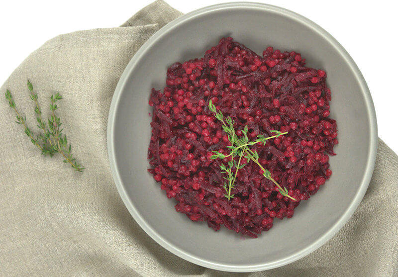 Step 5 - Mix couscous with beets and add fresh thyme; taste and add more salt and pepper if needed. Garnish with fresh thyme and serve.