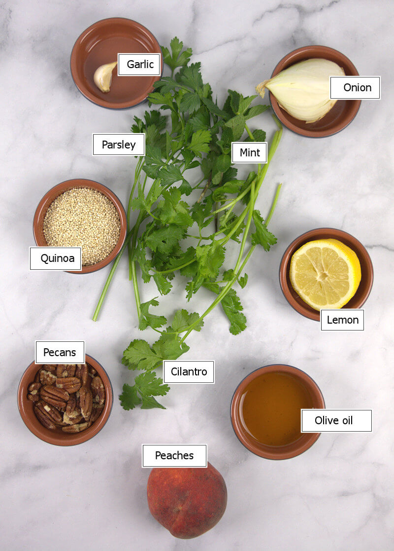Key ingredients to make Quinoa Salad with Peaches & Herbs