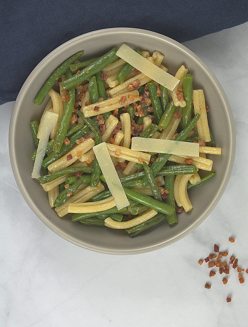 Overhead image of Green Beans and Pancetta Pasta