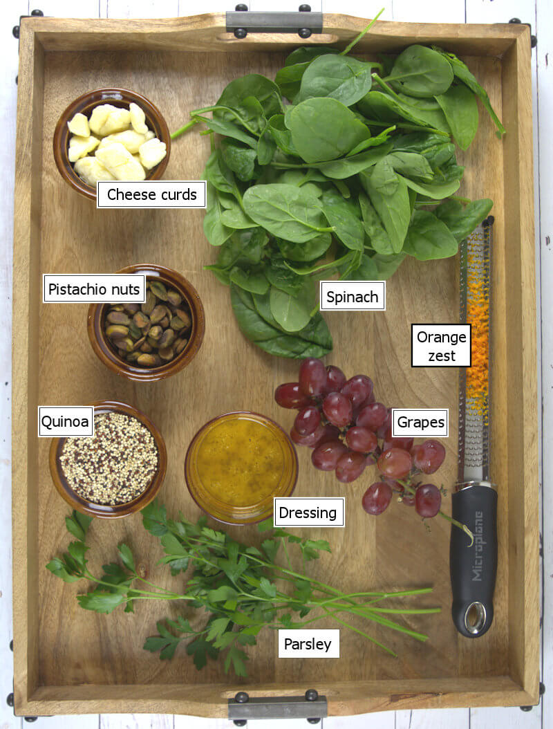 Key ingredients to make Quinoa Salad with Grapes & Orange Dressing
