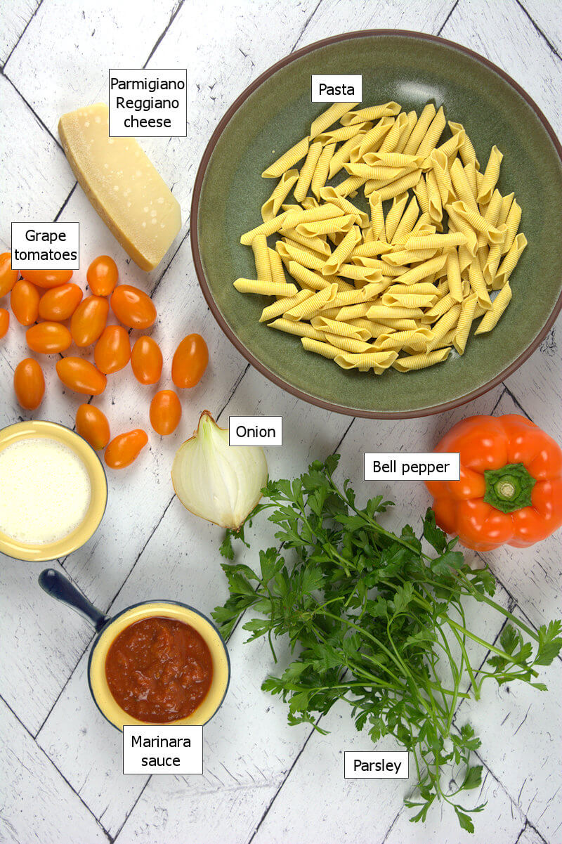 Key ingredients to make Orange Pepper & Tomato Pasta alla Vodka
