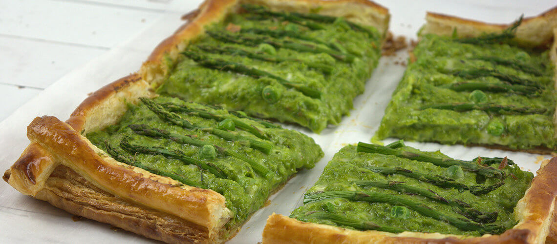 Asparagus Tart with Peas and Gruyere