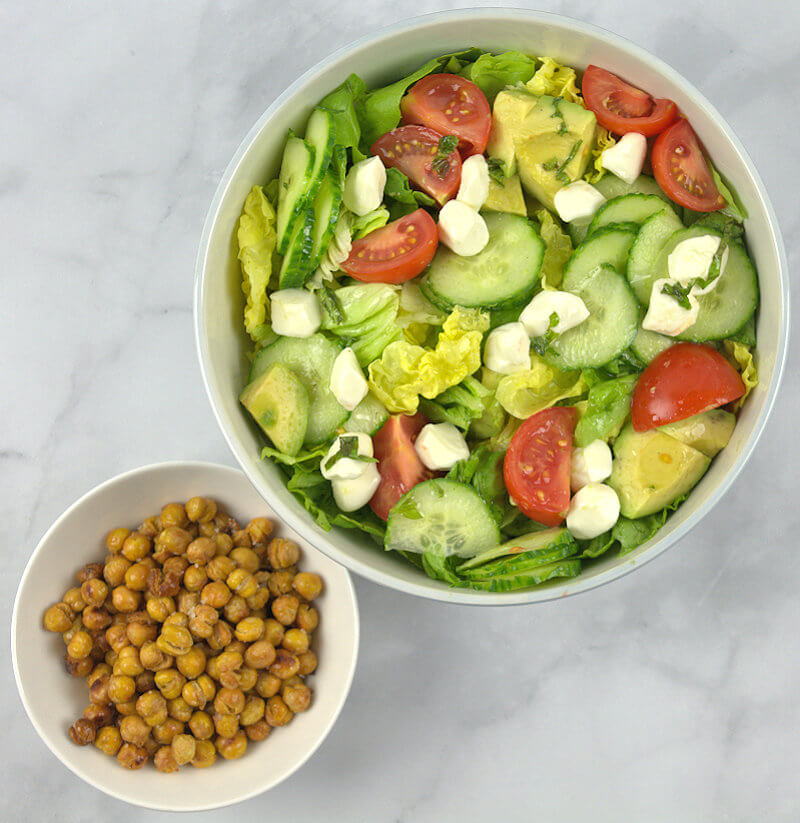 Top down image of Early Spring Salad with Roasted Chickpeas