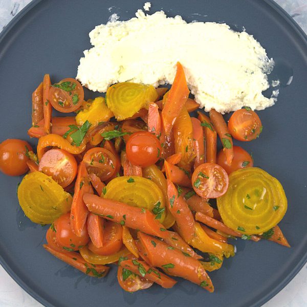 Roasted Vegetable Salad with Feta Cream