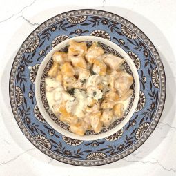 Sweet Potato Ricotta Gnocchi in Cheese Sauce