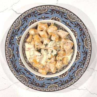 Sweet Potato Ricotta Gnocchi in Cheese Sauce