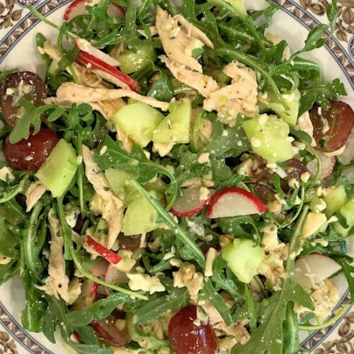 Chicken Arugula Salad with Grapes and Radishes