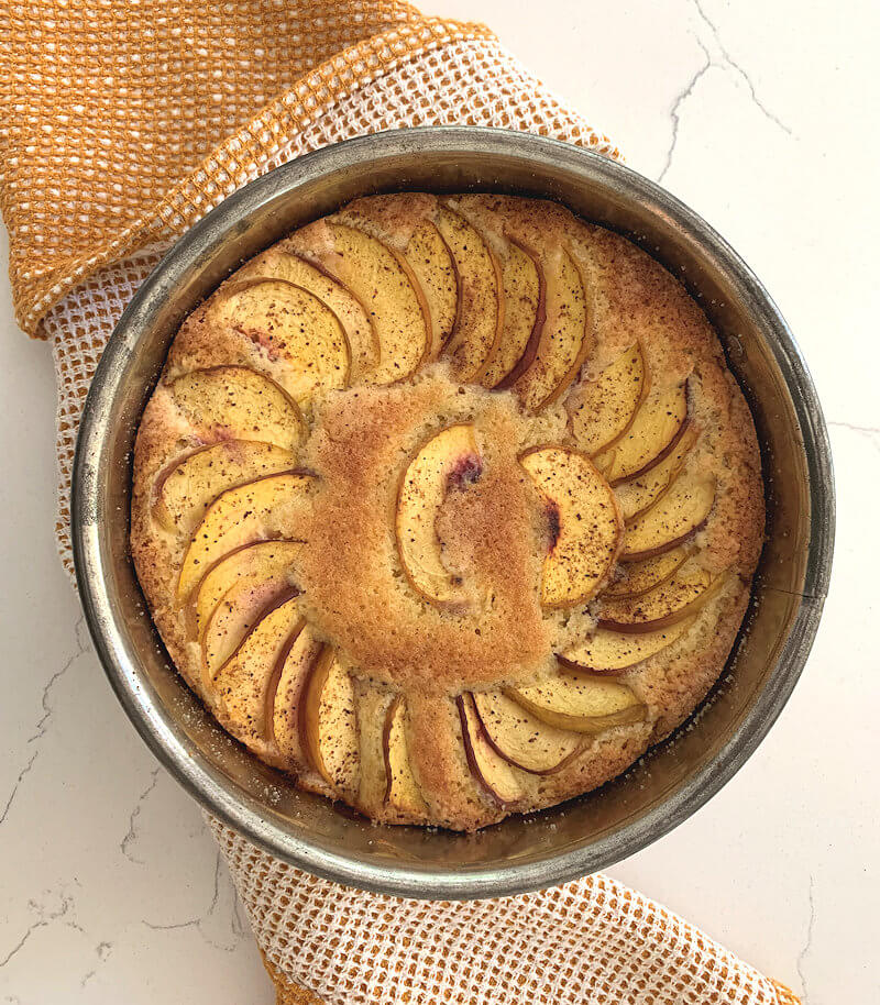 Peach cake right out of the oven