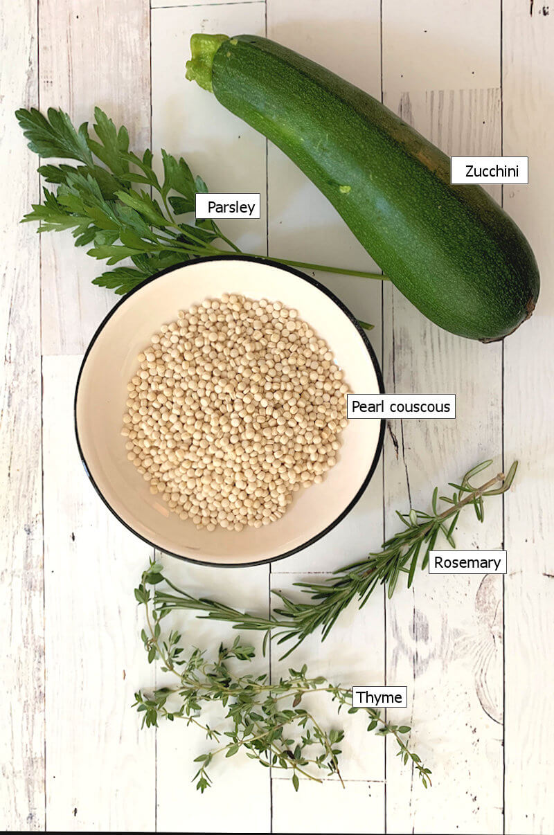Key ingredients to make Couscous with Zucchini & Herbs
