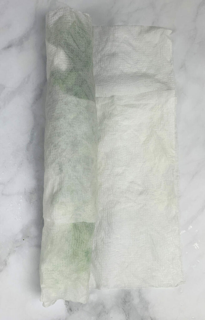 Roll of cilantro in wet towel