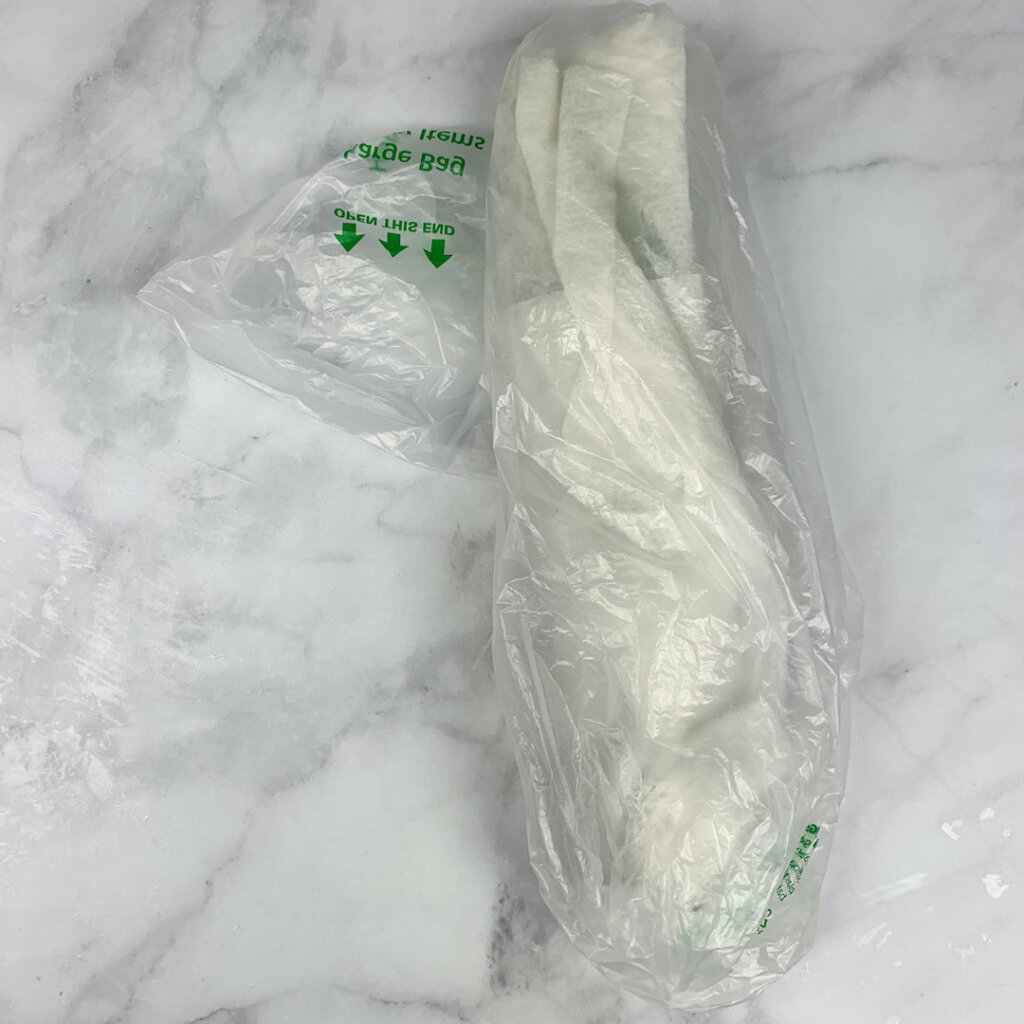Wet 'herb towel' in plastic bag