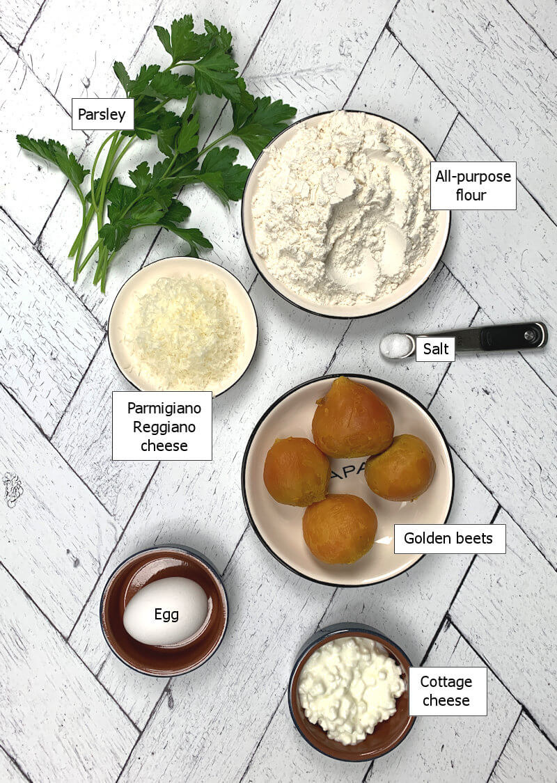Key ingredients to make Golden Beet Gnocchi with Cottage Cheese