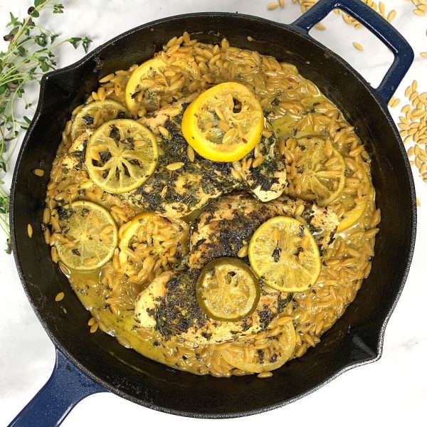 One Skillet Herb Chicken & Lemon-Lime Orzo