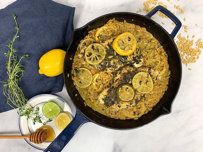 One Skillet Herb Chicken & Lemon-Lime Orzo