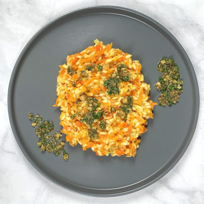 Carrot Risotto with Walnut Breadcrumb Gremolata