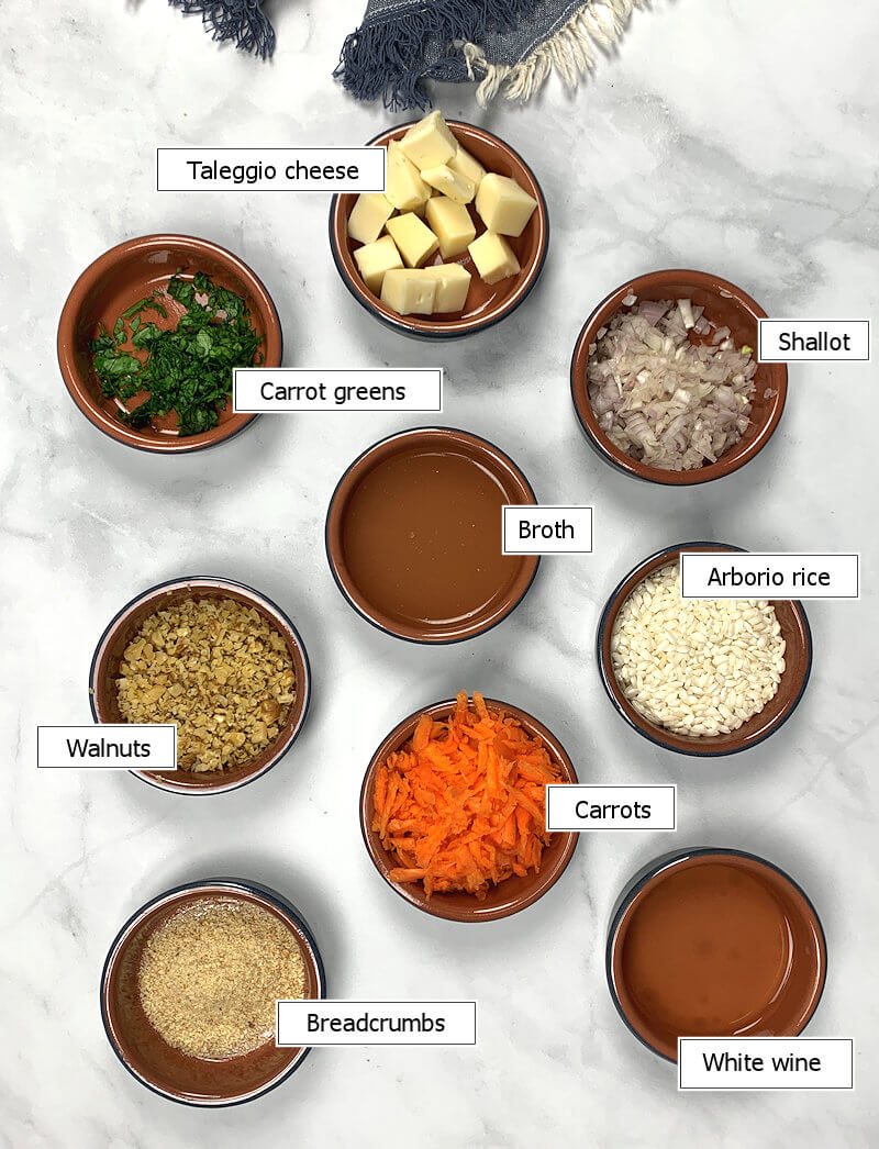 Key ingredients to make Carrot Risotto with Walnut Gremolata