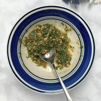 Step 3 - While the risotto is absorbing the stock, prepare the gremolata.