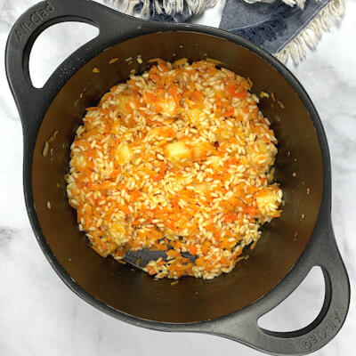 Step 4 - Add the Taleggio cheese (rind removed) and stir until melted. Taste and add salt & pepper if needed.