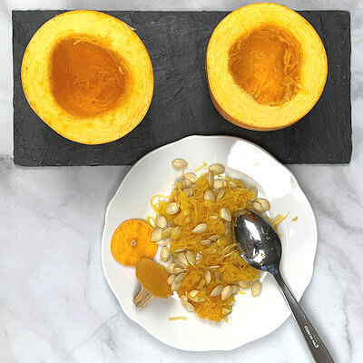 Step 2B - The procedure is the same, whatever way way you cut the squash. You'll end up with a nice clean inside.