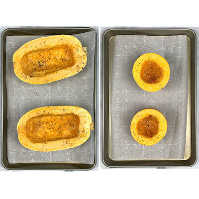 Step 3 - Drizzle the insides lightly with olive oil and use your fingers to spread it over the inside and the cut perimeter. Sprinkle with salt and pepper.
