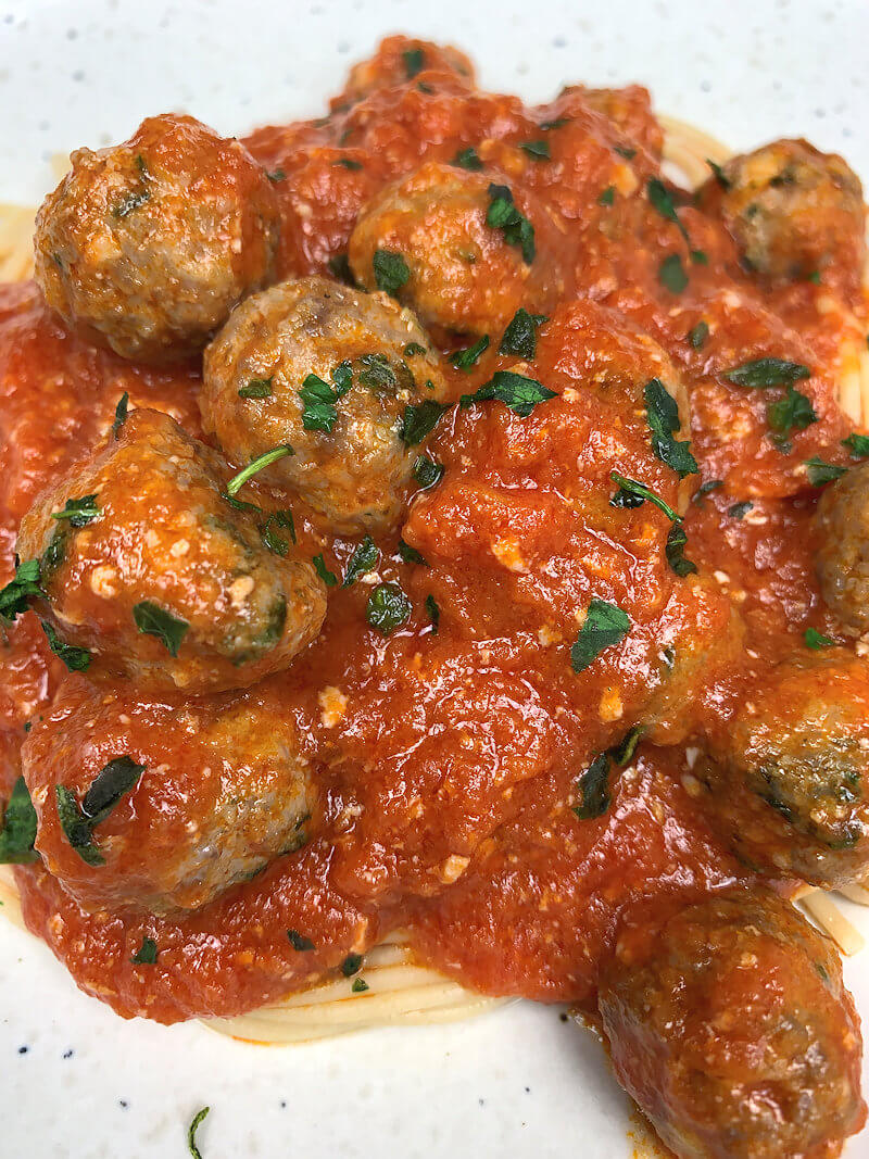 Close-up of mini meatballs