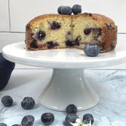 Blueberry Muffin Cake, with wedge cut out.