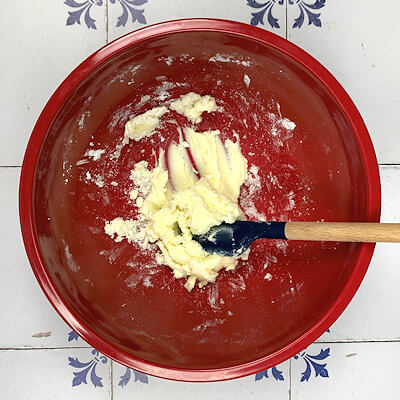 Step 1 - Mix soft butter, sugar and salt until smooth.