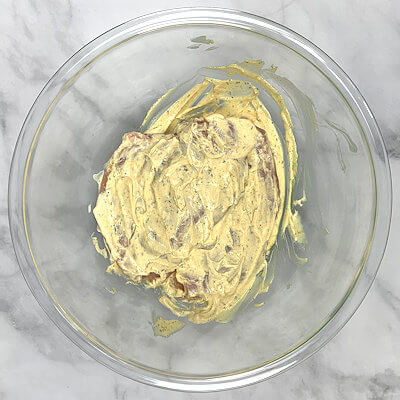 Step 1 - Mix all the ingredients for the marinade and smear it all over the chicken. Cover the bowl and refrigerate for at least 1 hour or overnight.