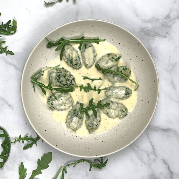 Arugula Malfatti with Pecorino Sauce