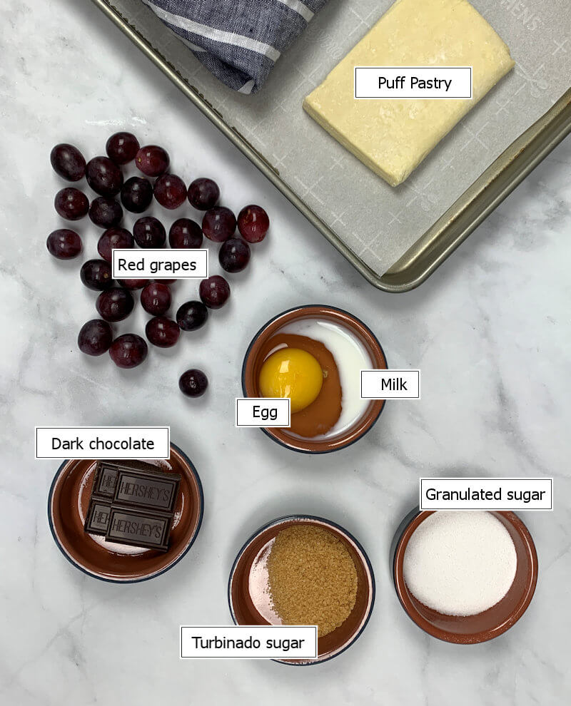 Key ingredients to make Chocolate Grape Tart