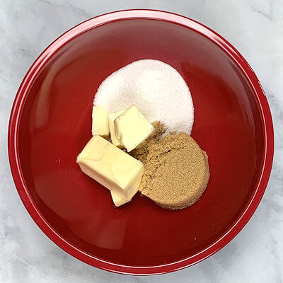 Step 1 - Beat the softened butter with both sugars (brown and granulated) until creamy.