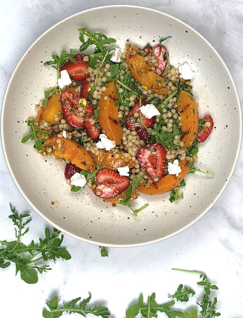 Overhead image of Grilled Apricot Couscous Salad