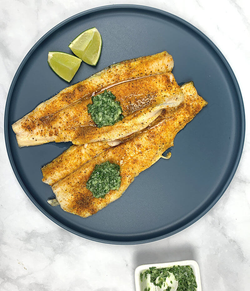 Grilled trout with pistou.