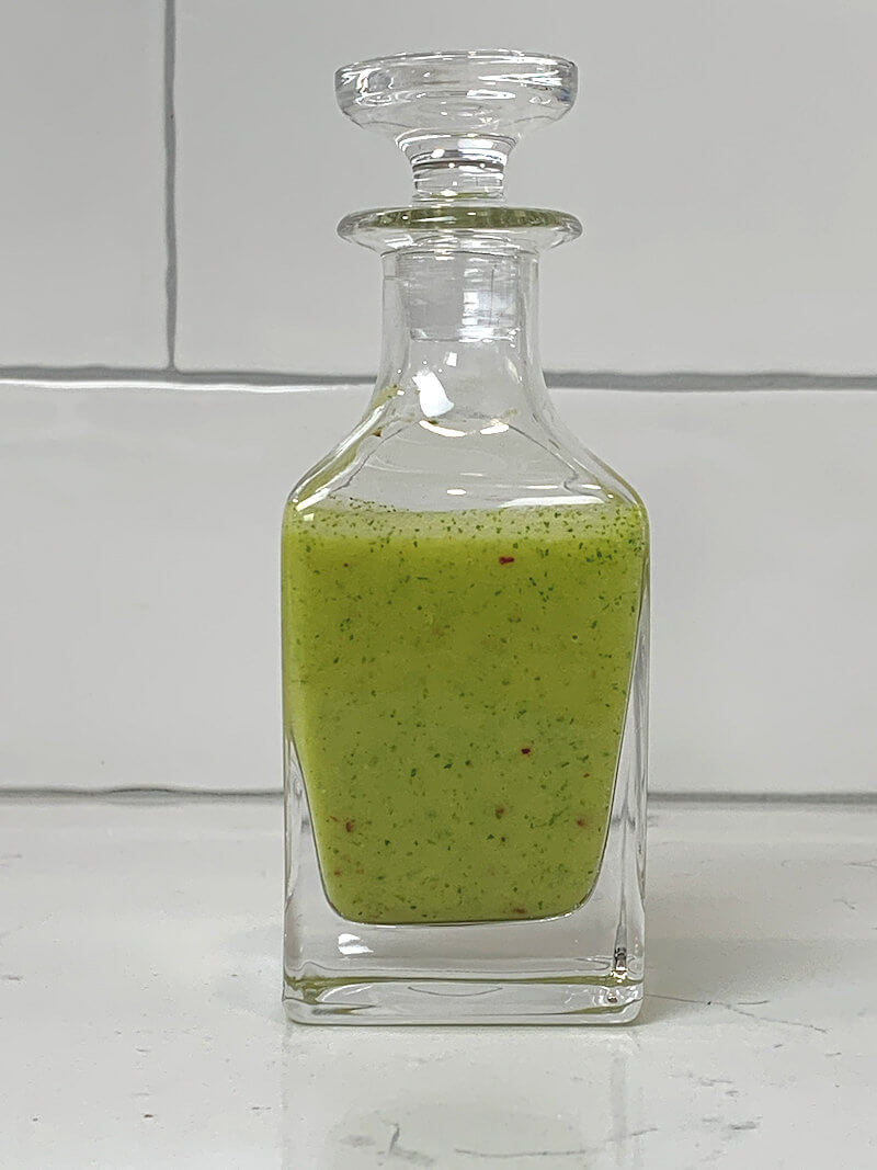 Crystal bottle with pineapple sauce