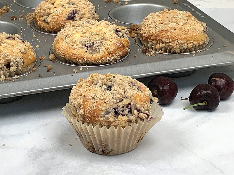 Baked Cherry Muffins with Streusel Topping