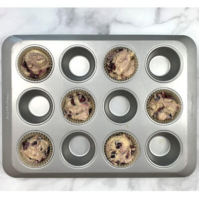 Step 5 - Scoop the muffin batter into the muffin pan, lined with 6 muffin liners. 