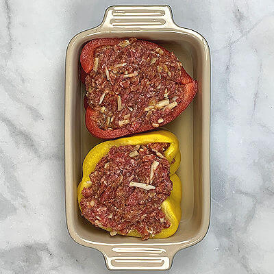 Stuff bell pepper halves with ground beef mixture