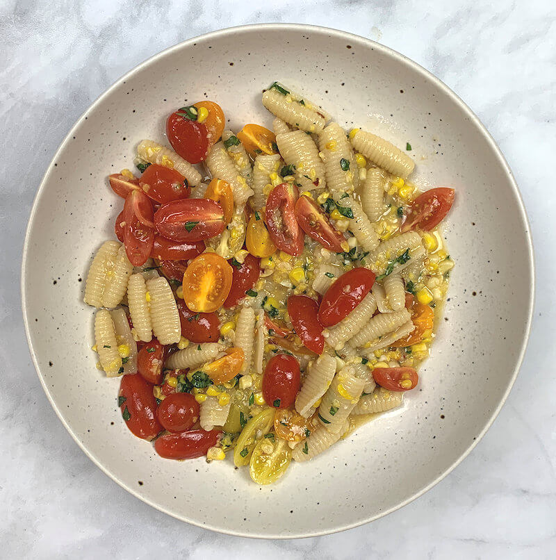 Summer Corn Tomato Pasta with Basil